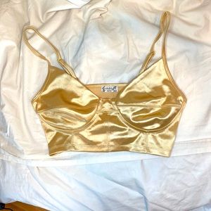 Free People Satin Bralette Gold Shine Sparkle Festival Cropped Luxury Party Hot